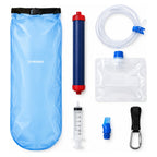 DYNAMO Schwerkraft-Wasserfilter Set: Wasserbeutel, Filter, Schlauch, Auffangbeutel, Spritze, Mundstück, Gurt mit Karabiner